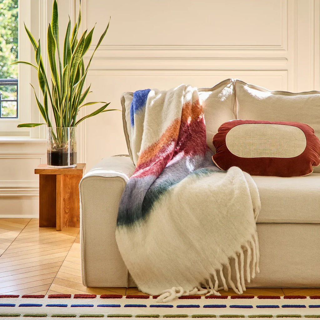 Plaid en laine - 130 x 170 cm - Bordeaux et lilas
